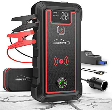 YABER Arrancador de Coches, 23800mAh 2500A Arrancador de Baterias de Coche (para Todo vehículo de Gasolina o 8.0L de Diesel), con Cargador Inalámbrico y Linterna LED, Brújula,Martillo de Seguridad