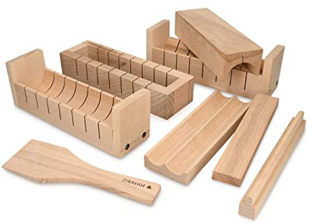 Navaris Kit para Hacer Sushi en casa - Set de 8 moldes y Utensilios de Madera para Preparar Sushi japonés en tu Propia Cocina - para Principiantes