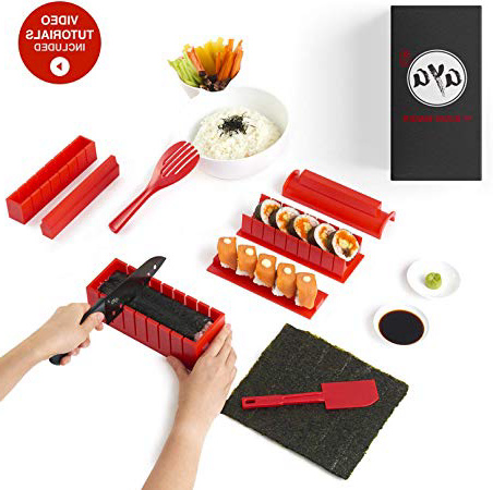 Kit para Hacer Sushi - Equipo para Hacer Sushi Edición de Lujo de AYA con Cuchillo de Sushi y Tutoriales en Video Online - Set de Sushi de 11 Piezas - Fácil y divertido - Rollitos de Maki.