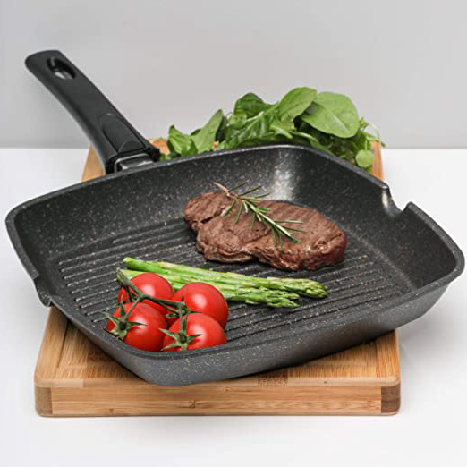 Home Icon Grill asador con Rayas de Granito de Cobre de 29 cm Mango extraíble, Compatible con inducción, Gas y Electricidad, Revestimiento Antiadherente Whitford, Apta para Horno