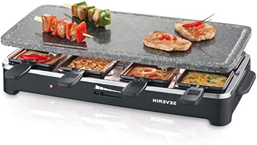 Severin RG 2343 Raclette Partygrill con Piedra Natural, 1.400 W aprox., Incluye 8 Mini-Sartenes