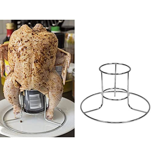 CJMING Asadores De Pollo, Soporte De Pollo Asado, Soporte De Pollo a La Parrilla Vertical Doblado De Acero Inoxidable, Soporte De Pollo para Acampar Al Aire Libre