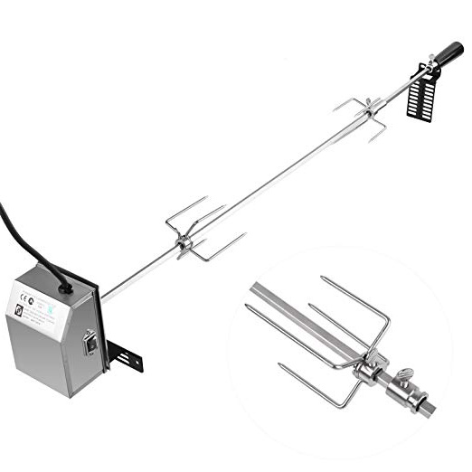 MVPOWER Asador Electrico Giratorio Automático Pincho para Barbacoa de Acero Inoxidable Brocheta de 117cm con Motor