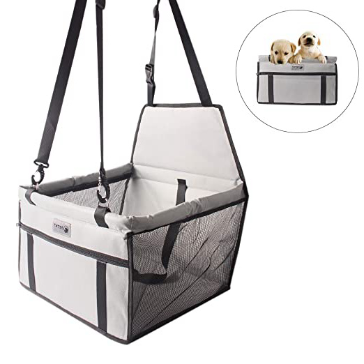 Petxt Asiento de Coche para Perros y Gatos,Bolsa Resistente al Agua con Seguridad para Viaje de Mascotas (Gris)