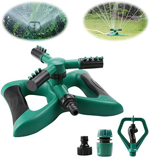 Yokunat 360° - Sistema de rociadores de Agua para jardín con 3 Brazos giratorios con 2 Modos de Boquilla Verde