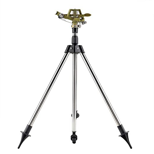 TOPINCN Rociador de aspersión de riego de aleación de Zinc con trípode de Acero Inoxidable Pico de Cobertura Grande Cobertura automática 360 ° Giratorio para el riego de Jardines de césped