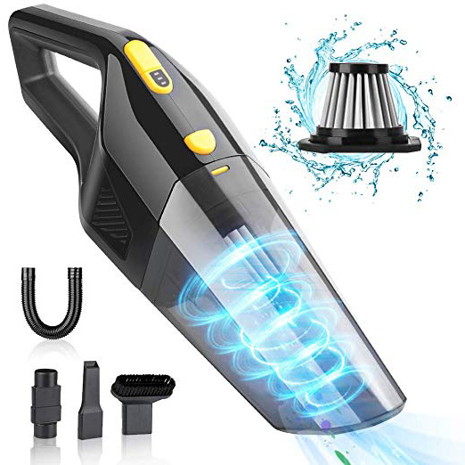 Aspirador de Mano Sin Cable Potente de 7000PA, 2 Modos Aspiradora Inalámbrico Recargable Portátil,Batería de 6600mAh ,Filtro Acero Inoxidable para Casa, Coche, Oficina,Seco y Húmedo,600ml Depósito