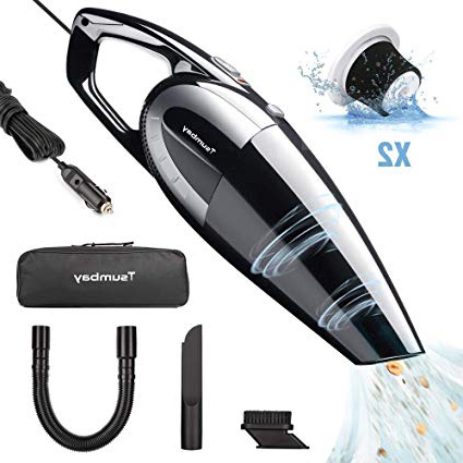 Tsumbay Aspirador de Coche 5000PA 120W, Portátil Aspiradora para Automóvil DC 12V, Limpiador de Seco y Mojado con 4.5m Cable, 2 Filtro HEPA Lavable y Otros Accesorios Complementario