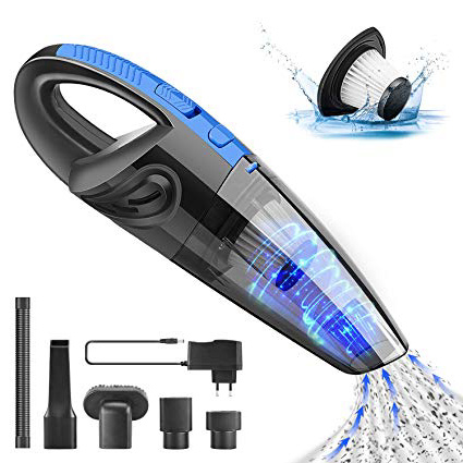 TABIGER Aspiradora de Mano, 120W Aspirador Mano Sin Cable, Rendimiento de succión de 25 Minutos, Aspiradoras en Seco y Húmedo con Filtro Lavable, Tubería Suave para para Hogar y Coche