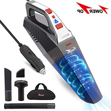TowerTop Aspirador de Coche, 5500PA Aspiradora de Coche Portátil con Filtro de Acero Inoxidable, Aspirador Potente con Seco y Húmedo, 2 Luz LED, Cable 5M