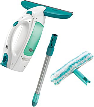Leifheit Set aspirador limpiacristales Dry & Clean con palo y limpiaventanas para una limpieza 360º sin marcas, aspiradora vertical con 35 min de autonomía