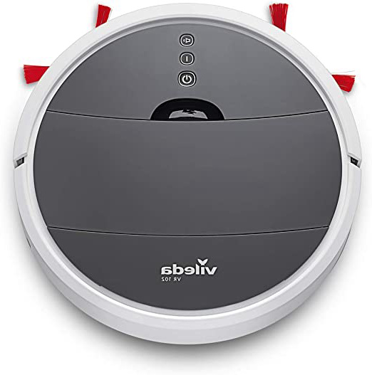 Vileda VR 102 - Robot aspirador de gran autonomía (1h 30 de limpieza continua), para barrer y aspirar en todo tipo de suelos duros y alfombras de pelo corto, 3 modos de limpieza, color blanco y negro