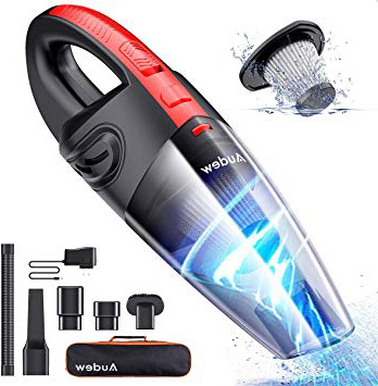 Audew Aspirador de Mano Sin Cable para Hogar y Coche, Aspiradora Inalámbrico Portatil Seco y Húmedo 120W, 2200 mAh, con 3 Cepillos, HEPA Filtro Lavable y Bolsa de Transporte