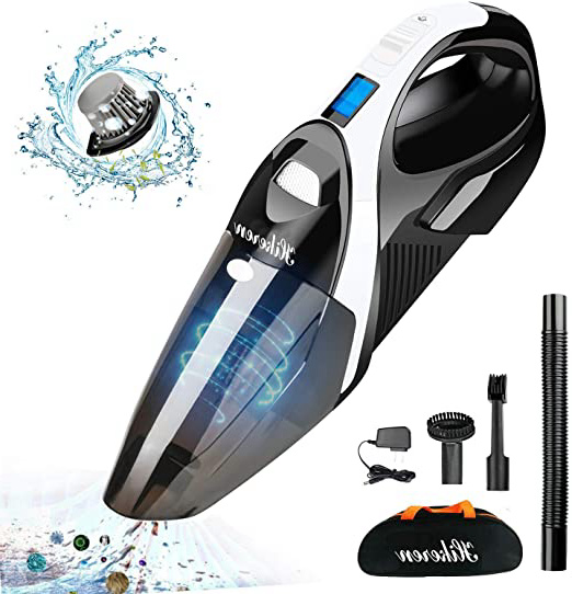 Aspiradora de Mano Sin Cable, HIKEREN Aspirador Mano Potente, 6000PA, Aspiradora Sin Cable con Filtro de Acero Inoxidable, Luz LED, Batería de 2600mAh, Tecnología Ciclónica, 3 Boquillas
