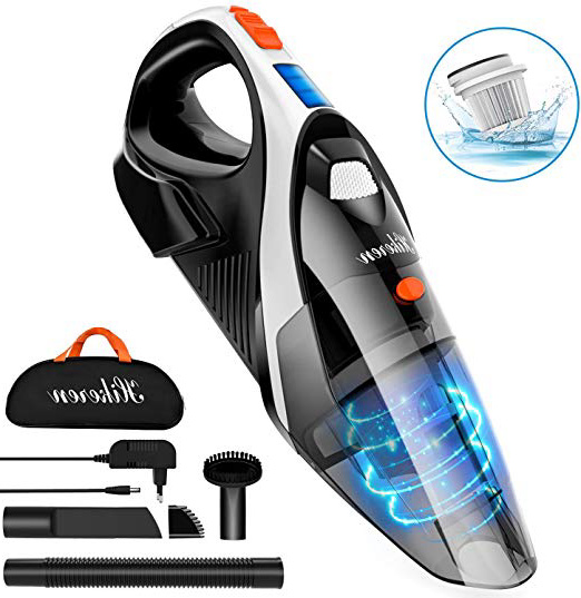 Aspiradora de Mano, HIKEREN Aspirador de Mano Sin Cable, 7000PA, Aspiradora de Mano Sin Cable Potente, Batería de 2600mAh, Luz LED, Filtro de Acero Inoxidable, 3 Boquillas para Hogar y Coche