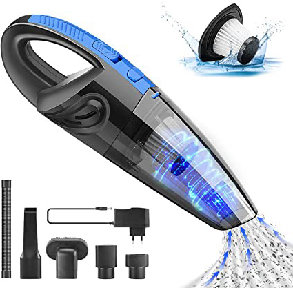 TABIGER Aspiradora de Mano, 120W Aspirador Mano Sin Cable, Rendimiento de succión de 25 Minutos, Aspiradoras en Seco y Húmedo con Filtro Lavable, Tubería Suave para para Hogar y Coche