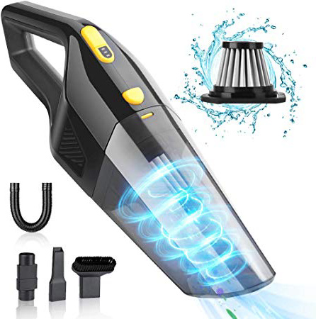 Aspirador de Mano Sin Cable Potente de 7000PA, 2 Modos Aspiradora Inalámbrico Recargable Portátil,Batería de 6600mAh ,Filtro Acero Inoxidable para Casa, Coche, Oficina,Seco y Húmedo,600ml Depósito
