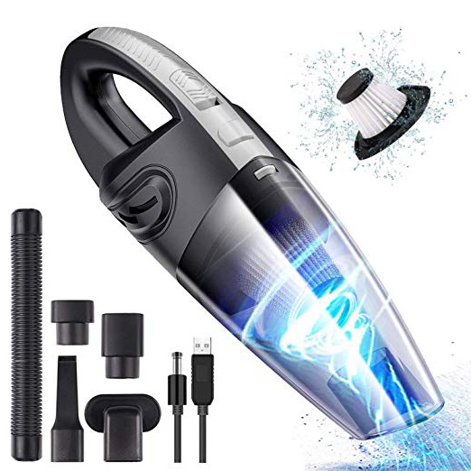 URAQT Aspiradora de Mano, 120W Aspirador Mano Sin Cable Potente, Carga rápida USB Aspiradoras en Seco y Húmedo, Batería de 2200mAh,Filtro Lavable, Accesorio Completo para Oficina Hogar y Coche