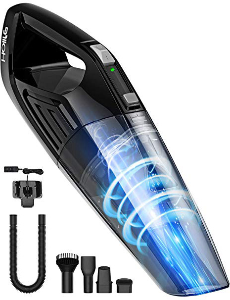 Holife Aspiradora de Mano, Aspiradora de Mano sin Cable 3 en 1, Aspiradora en Seco y Húmedo 600ml de Capacidad, Tiempo Largo de Trabajo, Recargable para Casa, Coche,Negro