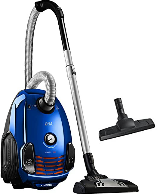 AEG VX6-2-IS-P Aspiradora de Trineo Con Bolsa de Potencia, Ruedas 360º, Filtro Especial Alergias, Radio de acción de 9m, 77dB de Ruido, Cepillos Suelos Duros, Cepillo Parquet,800W, Azul