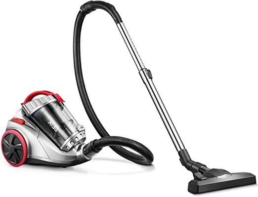 Deik Aspiradora sin Bolsa, Aspiradoras de Trineo, 800W 18Kpa Ciclónico Aspirador Hogar con Nivel 4 de Filtrado, 1,3L, Rango de Trabajo 7,5m, Gris/Rojo