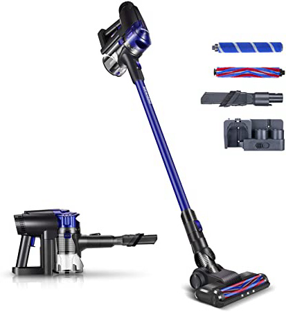 Deenkee Aspirador Escoba, 17kPa Aspiradora sin Cable Vertical y de Mano 2 en 1, con 22.2V extraíble batería Ion-Litio, hasta 35 min, Montaje en Pared, para la Limpieza del Suelo del hogar.
