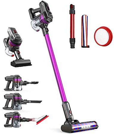 Dibea Aspirador escoba sin Cable 17000Pa Potente Hogar 2 en 1 Ciclonica sin Bolsa Bateria Recargable Duración 30 minutos 2 Velocidades Multifuncional Suelos Coche, E19Pro Morado