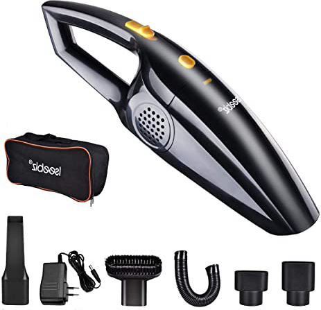 Aspiradora de Mano sin Cable Iseebiz ,6000PA/120W Mini Aspirador de Seco y Húmedo,Aspiradora Portátil con Batería Recargable para Hogar y Coche con Filtro Lavable,4 Boquillas