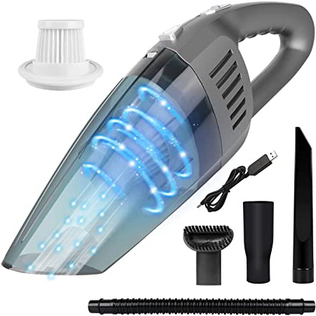 YUNKE Aspiradora de Mano, Aspiradora portátil Recargable de 5000 pa, Carga rápida USB Aspiradoras en Seco y Húmedo, Filtro Lavable, Batería de 2200mAh, Accesorios Completos para Oficina Hogar y Coche
