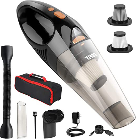 DOFLY Aspiradora de Mano sin Cable Potente, Aspirador de Coche de 12V 120W 8500PA, Luz LED, Filtro Lavable, Aspiradora Recargable Portátil Profesional en Seco y Húmedo para Hogar Oficina