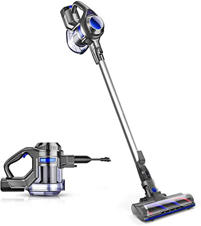 MOOSOO aspiradora Escoba sin Cable, 4 en 1 Aspirador Vertical y de Mano, 1.3L/Cepillo Motorizado Flexible/Potente succión/Batería Extraíble/2 Niveles de Potencia/Soporte de Pared, X6