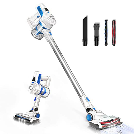 JASHEN Aspirador sin Cable, Aspirador Escoba de Mano 180W Ultraligera 2 en 1, LED Cabeza, 2 Velocidades, Duración de la Batería es Larga-Azul