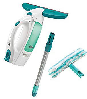 Leifheit Set aspirador limpiacristales Dry & Clean con palo y limpiaventanas para una limpieza 360º sin marcas, aspiradora vertical con 35 min de autonomía