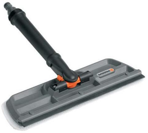 Limpiacristales con rasqueta de goma GARDENA: limpiador de ventanas Cleansystem con rasqueta de goma, paño de microfibras lavable (5564-20)