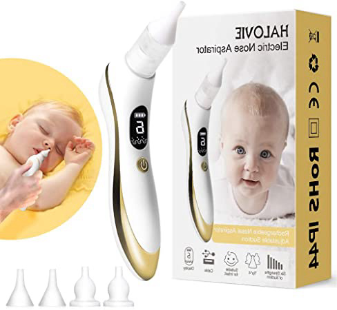 Aspirador Nasal para Bebés, HALOVIE Aspirador de Nasal Bebés Eléctrico Limpiador de Nariz Pantalla LCD Carga USB con 6 niveles de Succión Portátil para Recién Nacidos y Niños Pequeños