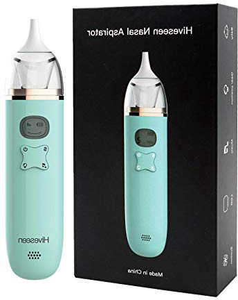 Hiveseen Aspirador Nasal Bebes Electrico con Música y Pantalla LCD, Batería Operado, 3 Niveles de Succión, 2 Tamaños Puntas de Silicona para Recién Nacidos,Niños Pequeños y Infantil