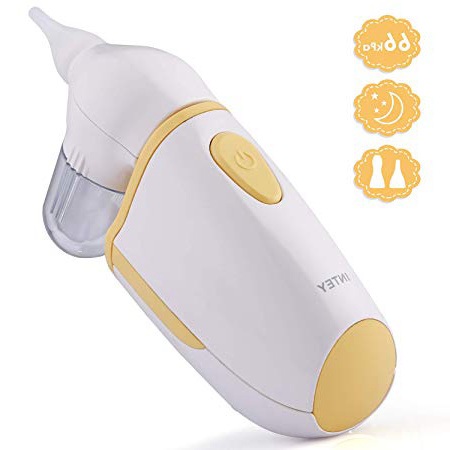 INTEY Aspirador Nasal Eléctrica, 2 Boquillas de Silicona, Protección Antirreflujo, Dispositivo de Succión Nasal para Bebés, Congestión Nasal, Frío, Moco, con Certificación CE