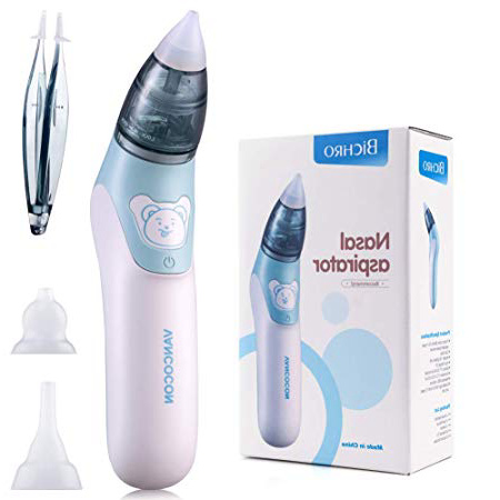Bichiro Aspirador nasal, limpiador de nariz eléctrico para bebé y removedor de cera del oído con 3 boquillas de lechón reutilizables para recién nacidos, niños pequeños y bebés