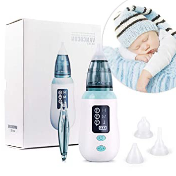 Aspirador nasal, limpiador de nariz de carga USB Ultpeak con 3 niveles de succión, removedor de cera del oído con 3 boquillas de lechón reutilizables para bebés y niños pequeños