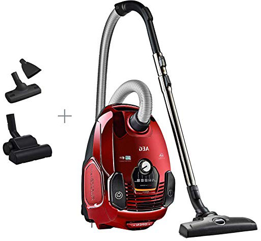 AEG VX7-2-CRAK Aspiradora de Trineo Con Bolsa de Potencia, Cepillo Mascotas, Gran Filtración, Radio de acción de 12m, Silencioso, 69dB de Ruido, Cepillos Suelos Duros, Cepillo Turbo, 650W, Rojo
