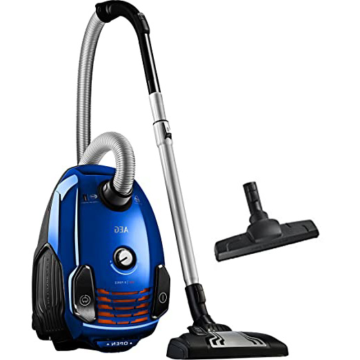 AEG VX6-2-IS-P Aspiradora de Trineo Con Bolsa de Potencia, Ruedas 360º, Filtro Especial Alergias, Radio de acción de 9m, 77dB de Ruido, Cepillos Suelos Duros, Cepillo Parquet,800W, Azul