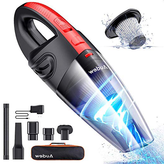 Audew Aspirador de Mano Sin Cable para Hogar y Coche, Aspiradora Inalámbrico Portatil Seco y Húmedo 120W, 2200 mAh, con 3 Cepillos, HEPA Filtro Lavable y Bolsa de Transporte
