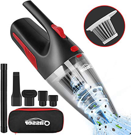 Oasser Aspiradora de Mano sin Cable Potente Aspirador Coche Aspirador de Mano Casa y Coche Portátil 100W 2200mAh Lavable Filtro HEPA 3 Boquillas Intercambiable Recargable Batería de Litio 4500PA V1