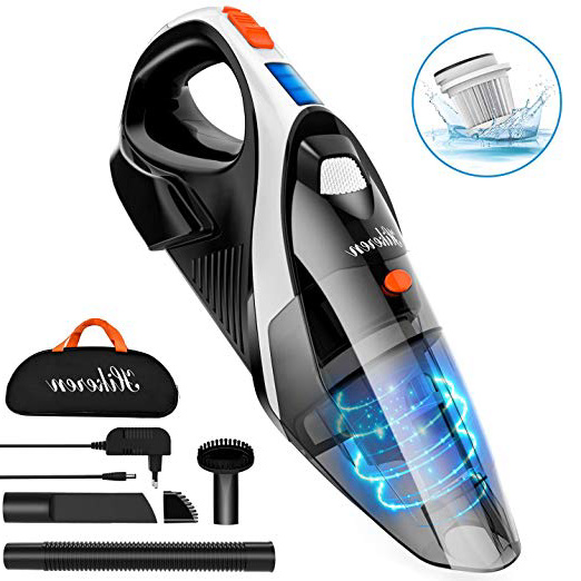 Aspiradora de Mano, HIKEREN Aspirador de Mano Sin Cable, 7000PA, Aspiradora de Mano Sin Cable Potente, Batería de 2600mAh, Luz LED, Filtro de Acero Inoxidable, 3 Boquillas para Hogar y Coche