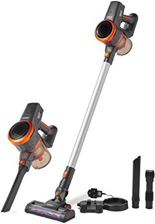 VonHaus Aspiradora Escoba Inalambrica sin Cable Gris Intercambiable - Batería 22,2V, sin Bolsa, Accesorios, Ligera y Portátil, Filtro HEPA