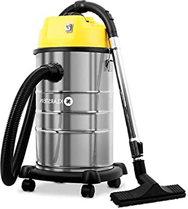 Klarstein IVC-30 - Aspirador Industrial, Seco y húmedo, Doble Motor, 1800W, 19,2 kPa, 30L, 80dB, Sin Bolsa, Filtro HEPA, Protección IPX4, Largo Alcance, Accesorios, Amarillo/metálico