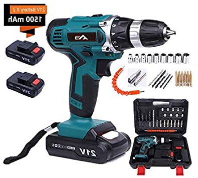 Flybiz 1650/min Taladro Atornillador 21V, Taladro sin cable con luces led, Velocidad ajustable Destornillador Eléctrico avanzado, con cargador y 2pcs batería 1.5 Ah, accesorios de 23 piezas