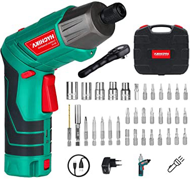 Atornillador Eléctrico 6N.m, HYCHIKA Destornillador Inalámbrico (Máximo Par 6 N.m, 3.6V, 2.0Ah) LED Luz como Linterna, Llave de Trinquete, Cargador con Cable USB, 36 Accesorios, Estuche portátil