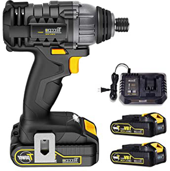 Atornillador de Impacto, TECCPO 180Nm Pistola de Impacto 18V, Velocidad Máxima de 2900 RPM, 2 Batería de 2.0Ah, Cargador Rápido de Media Hora y 6.35mm Portabrocas Rápido - TDID01P