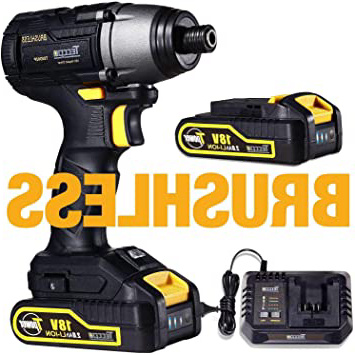 Atornillador de Impacto, TECCPO Brushless 220Nm Atornillador Bateria 18V, 2 Bateria de 2.0Ah, 30 min Cargador Rapido, 6.35mm Mandril de metal Autoblocante